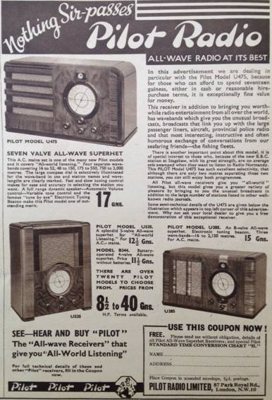 The kind of radio sets being stocked by Selfridges at the time of the publication of 'Get Wallace' in the middle 1930s. Image: AWE